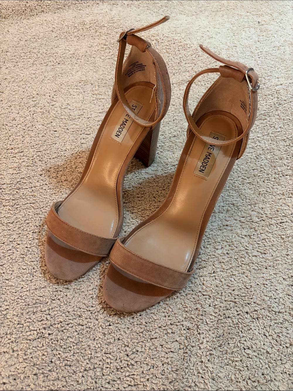 Steve Madden Tan Suede Ankle-Strap Block Heels